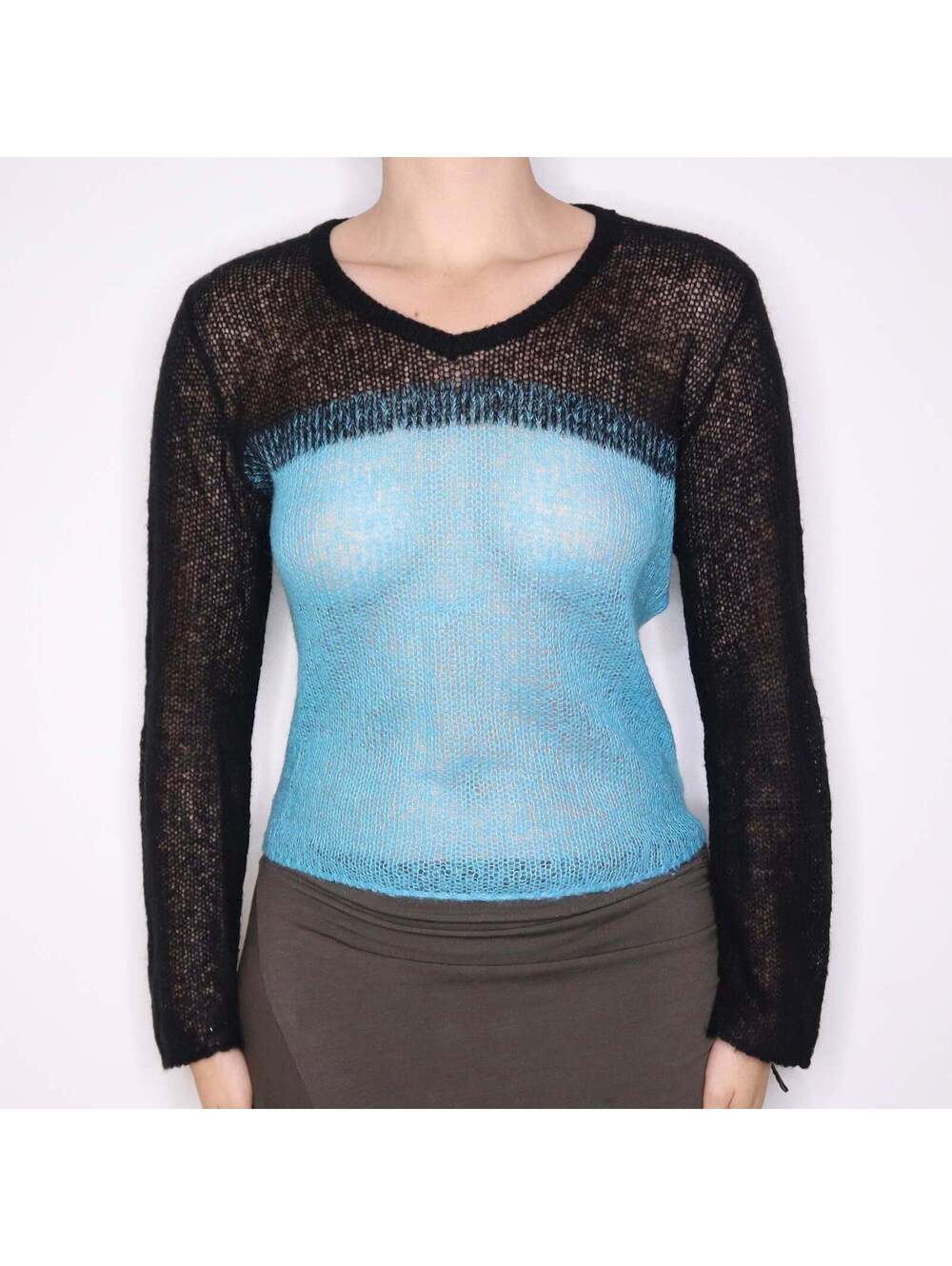 90s Italian Blue and Black Mohair Blend Sweater (L/XL)